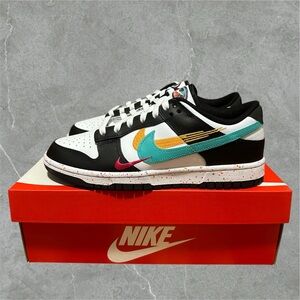 Nike Dunk Low Womens 10 Multi Swoosh Panda Shoes Athletic Casual Black White New